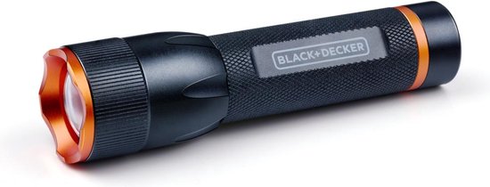 BLACK+DECKER Lampe de poche LED 120 Lumen - 3W - 140M Portée - 3 modes d'éclairage : Haut, Bas, Pulsé - Noir/Orange