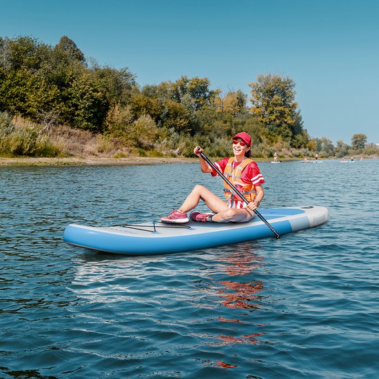 LifeGoods SUP Board All-round Compact - 100 KG Load Capacity - 300 x 76 cm - Inflatable - Complete SUP Package - White/Sky Blue