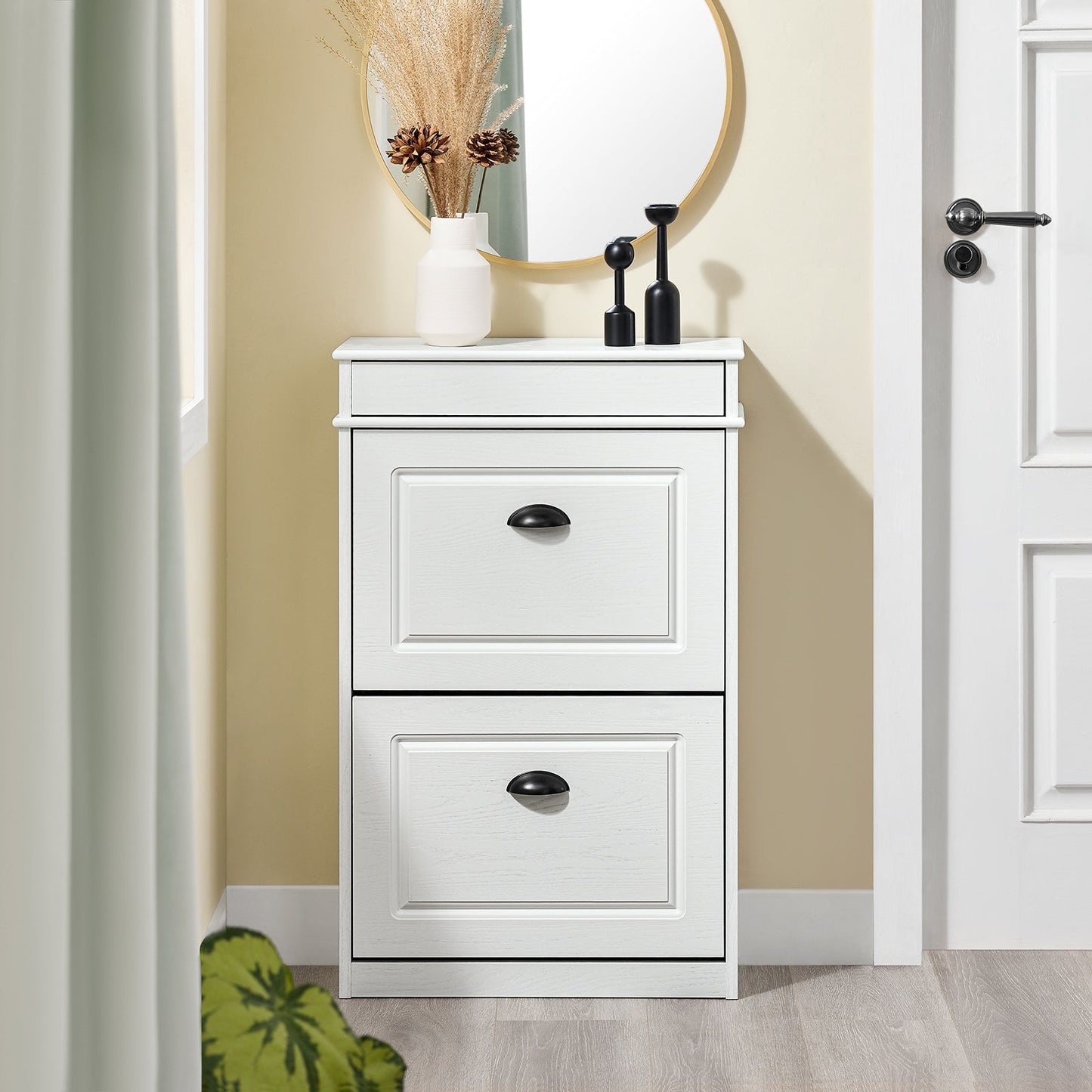 SoBuy FSR78-WG Meuble à chaussures avec 2 abattants, 8 paires, couloir et entrée, 54 x 24 x 82 cm, blanc avec effet bois vieilli