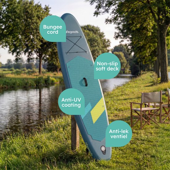 LifeGoods SUP Board All-round Compact - avec siège - capacité de charge de 100 KG - 300 x 76 cm - gonflable - ensemble complet de SUP - Cyan/Vert foncé
