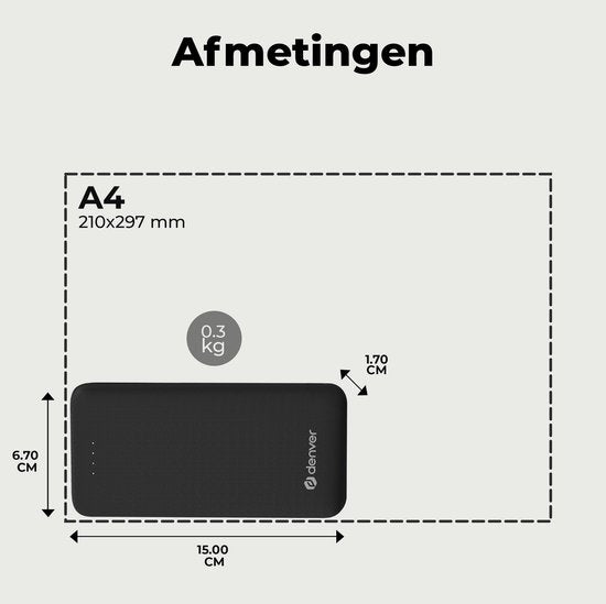Denver Powerbank 10000 mAh - Avec indicateur de batterie - USB - Micro USB - Powerbank universel pour Apple iPhone / Samsung, entre autres - Noir - PBS10010B