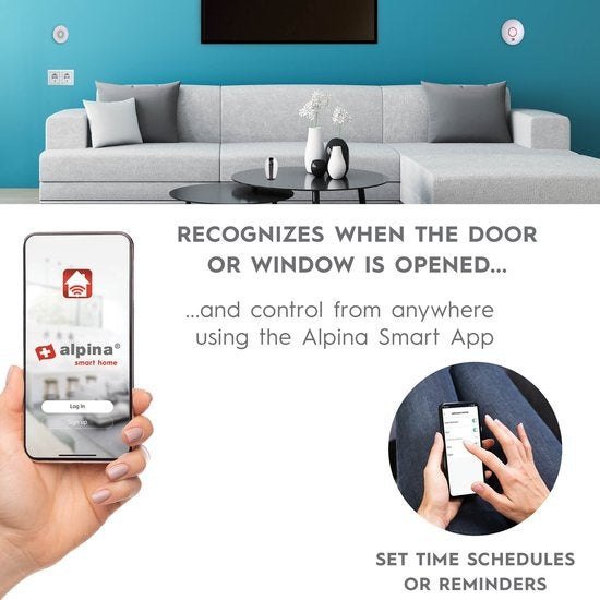 alpina Smart Home Motion Sensor - Détecteur de porte et de fenêtre - Détecteur de mouvement - Portée de 90 mètres - Blanc