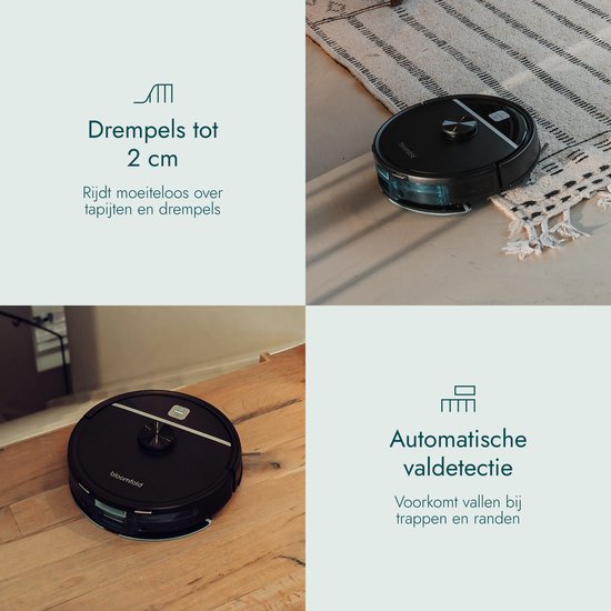 Aspirateur robot Bloomfold avec fonction de lavage et station de vidage - Puissance d'aspiration de 19 000 Pa – Navigation LiDAR - 180 minutes - Aspirateur robot intelligent doté d'une IA - Adapté aux poils d'animaux