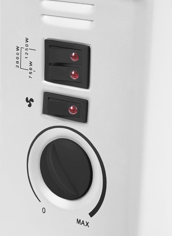 VONROC Chauffage électrique - Convecteur avec ventilateur de radiateur intégré - 3 réglages : 750W/1250W/2000W - Thermostat réglable - Chauffe les pièces jusqu'à 24m2 - Boîtier très robuste - Blanc