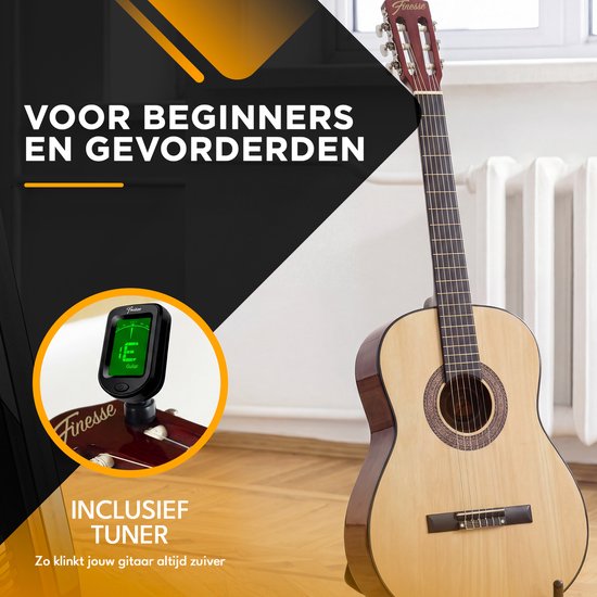 Finesse Acoustic Guitar - with Video Course - Nylon Strings - Classical Guitar - Spanish Guitar - Child - Adults - Natural