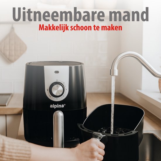 Alpina Airfryer 2L - Friteuse à air chaud pour 1 à 4 personnes - Friteuse à air chaud avec minuterie - Température réglable de 80 à 200 degrés - Avec fonction minuterie - Four à air chaud 900 W