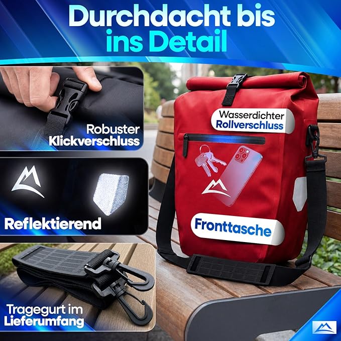 Sac de vélo Nextcover - 28 L - TPU - Fermeture à enroulement - Porte-bagages - Rouge