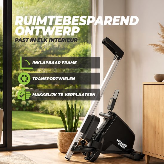 Rameur VirtuFit ROW200i - Pliable - 10 niveaux de résistance - Silencieux - Kinomap & FitShow - Écran LCD avec support pour tablette - Rameur d'intérieur - Rameur (ROW450)