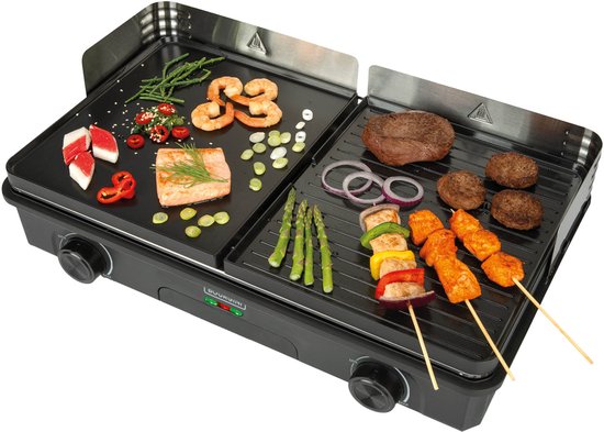 Bourgini Plancha Pure pour 8 - Revêtement céramique (sans PFAS) - Électrique - Gril sain - Plaque de cuisson - Plaque grill - Plaque tournante striée et plate