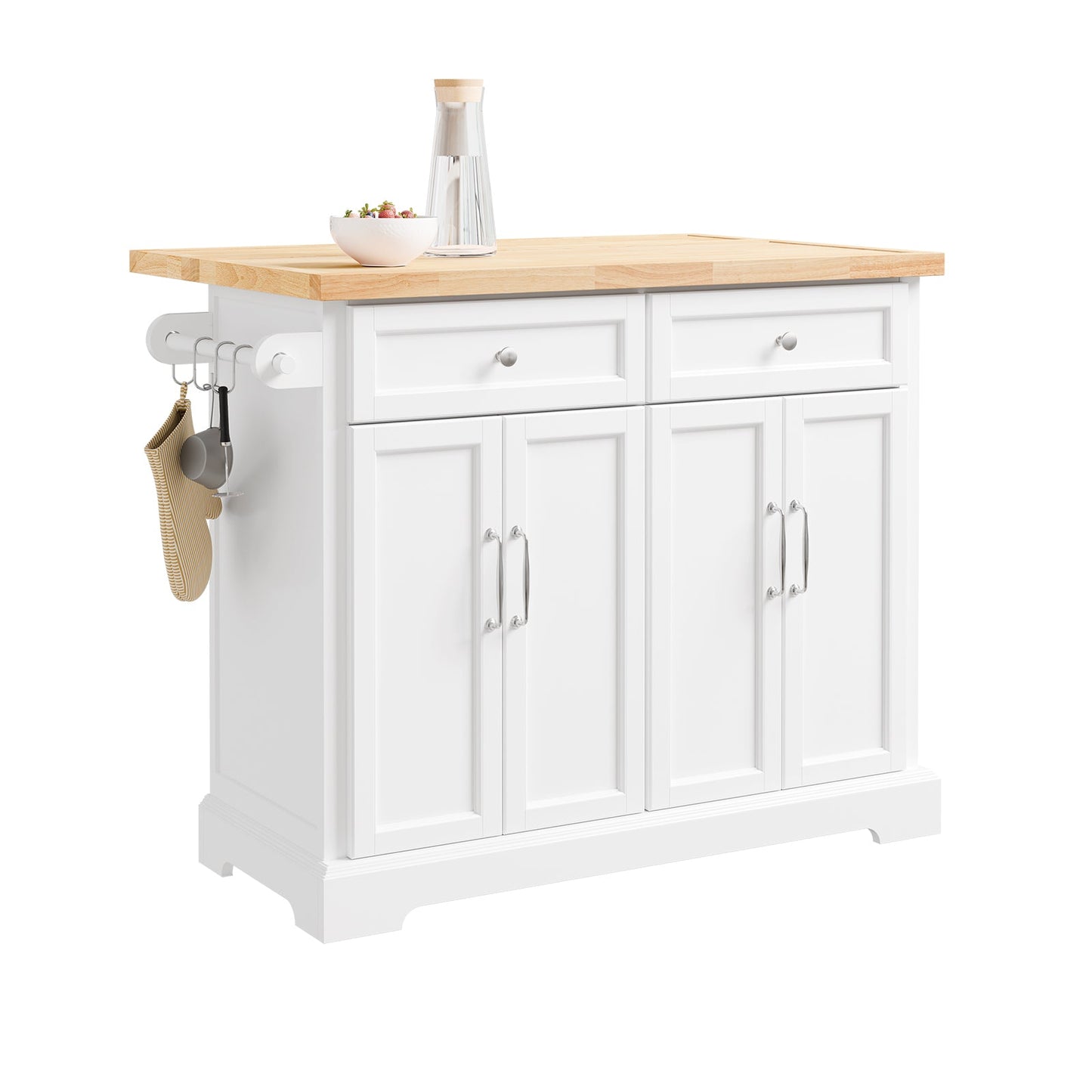 SoBuy FKW71-WN Chariot de cuisine avec plan de travail extensible - Blanc/Naturel - Chariot de service / Îlot de cuisine