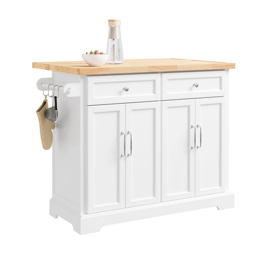 SoBuy FKW71-WN Chariot de cuisine avec plan de travail extensible - Blanc/Naturel - Chariot de service / Îlot de cuisine