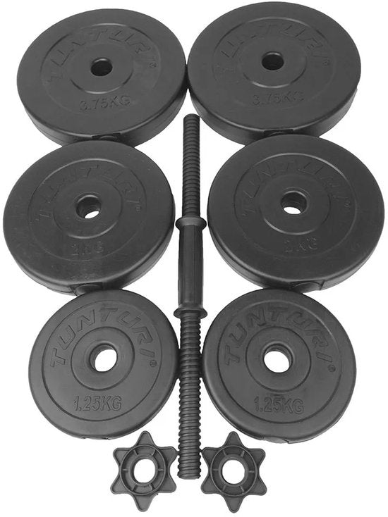 Tunturi Weights - jeu d'haltères - Jeu d'haltères - 2 pièces - Total 28kg - Noir - Vinyle - avec application fitness gratuite