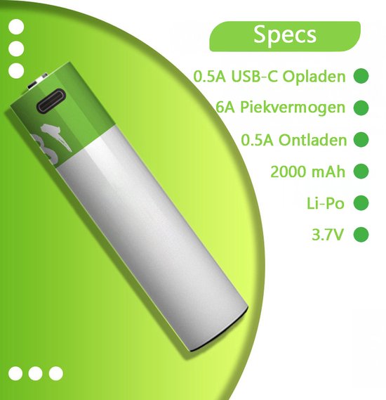 2-Pack Tech Essentials® 18650 USB-C Batteries rechargeables - Li-ion 3.7V - 2000mAh - Bouton - Batterie - Lithium