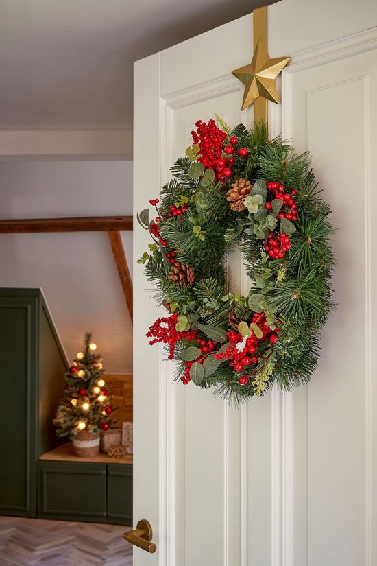 Mica Decorations : couronne de Noël Harvey avec pommes de pin - H 11 x Ø 40 cm - Rouge