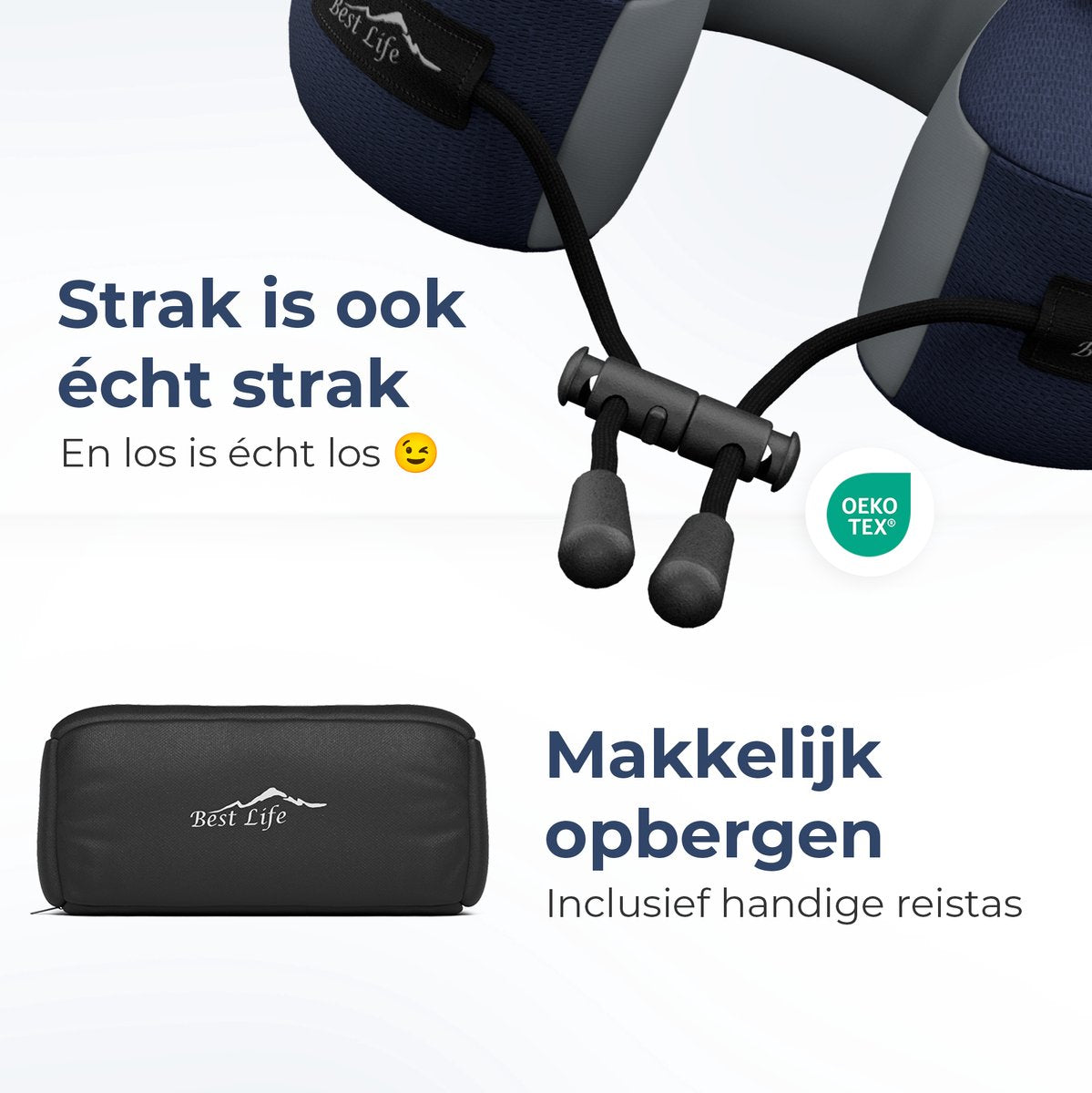 Oreiller Best Life Shira - Mousse à mémoire de forme - Ergonomique - Oreiller de voyage - Bleu