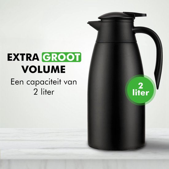 Travelhawk Thermos jug - 2 Liter - Pichet isotherme - Noir - Café - Thé - Pour boissons chaudes et froides
