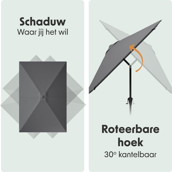 LifeGoods Parasol - Jardin - 200x300cm - 30° inclinable - Imperméable - UPF50+ - Gris foncé