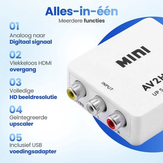 Garpex® Adaptateur AV vers HDMI - Convertisseur RCA vers HDMI - AV vers HDMI - Commutateur HDMI - 1080P Full HD - câble d'alimentation USB inclus