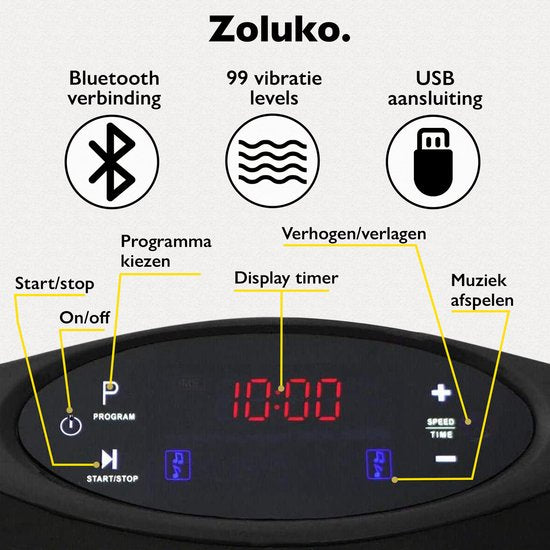 Plateforme vibrante - Zoluko Fitness – 99 niveaux – 5 programmes – Bluetooth & USB – Télécommande