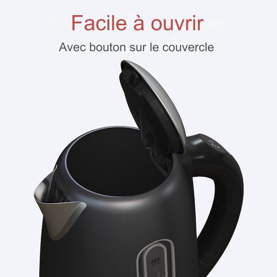 Bouilloire - KitchenBrothers - Avec contrôle de la température - Électrique - Avec filtre à chaux - 1,7L - Noir/RVS