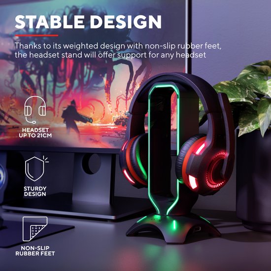 Support pour casque Trust GXT 265 Cintar RGB - Support pour casque gaming – Support pour casque – Éclairage RGB – Noir