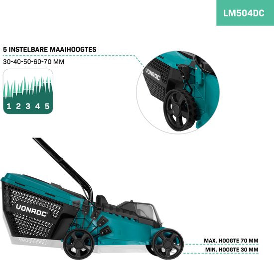 Tondeuse à gazon sans fil 40V - VONROC - Réglage de la hauteur - 33cm - Sans batterie ni chargeur