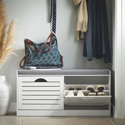 Armoire à chaussures SoBuy avec coussin d'assise - 2 volets - 94 x 30 x 47 cm - Blanc