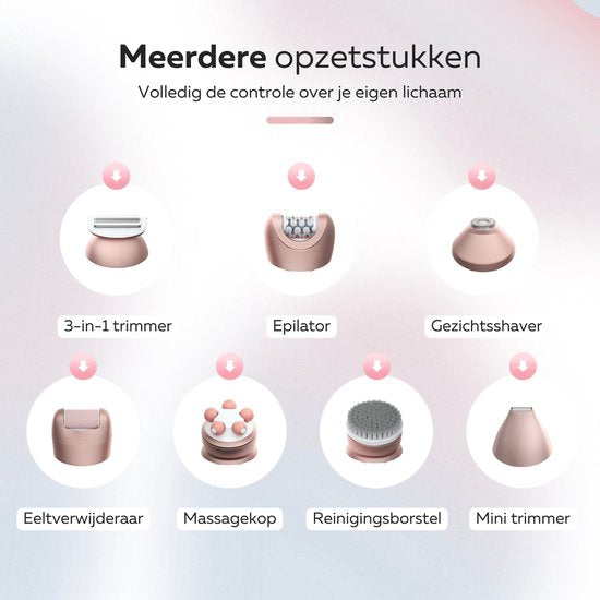Beeperfect® Épilateur 7 en 1 pour femmes - Rasoir féminin - Tondeuse bikini - Rechargeable - Étanche - 7 accessoires