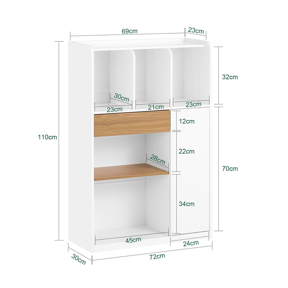 SoBuy STR11-WN bibliothèque blanche compacte avec tiroir et rangement, 72 x 30 x 110 cm