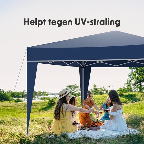LifeGoods Party Tent Plus - Tente pliante - 3x3 m - Montage facile - Armature renforcée - Imperméable - Sac de transport - Bleu