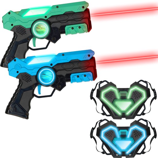 Kit de laser game Silvergear pour enfants avec 2 pistolets laser et 2 gilets - Pistolet jouet interactif d'une portée de 15 m - Jeu de tir - Jeu de combat Laser Tag en plein air - Cadeau pour garçons et filles - 6, 7, 8, 9, 10, 11, 12, 13, 14, 15, 16 ans