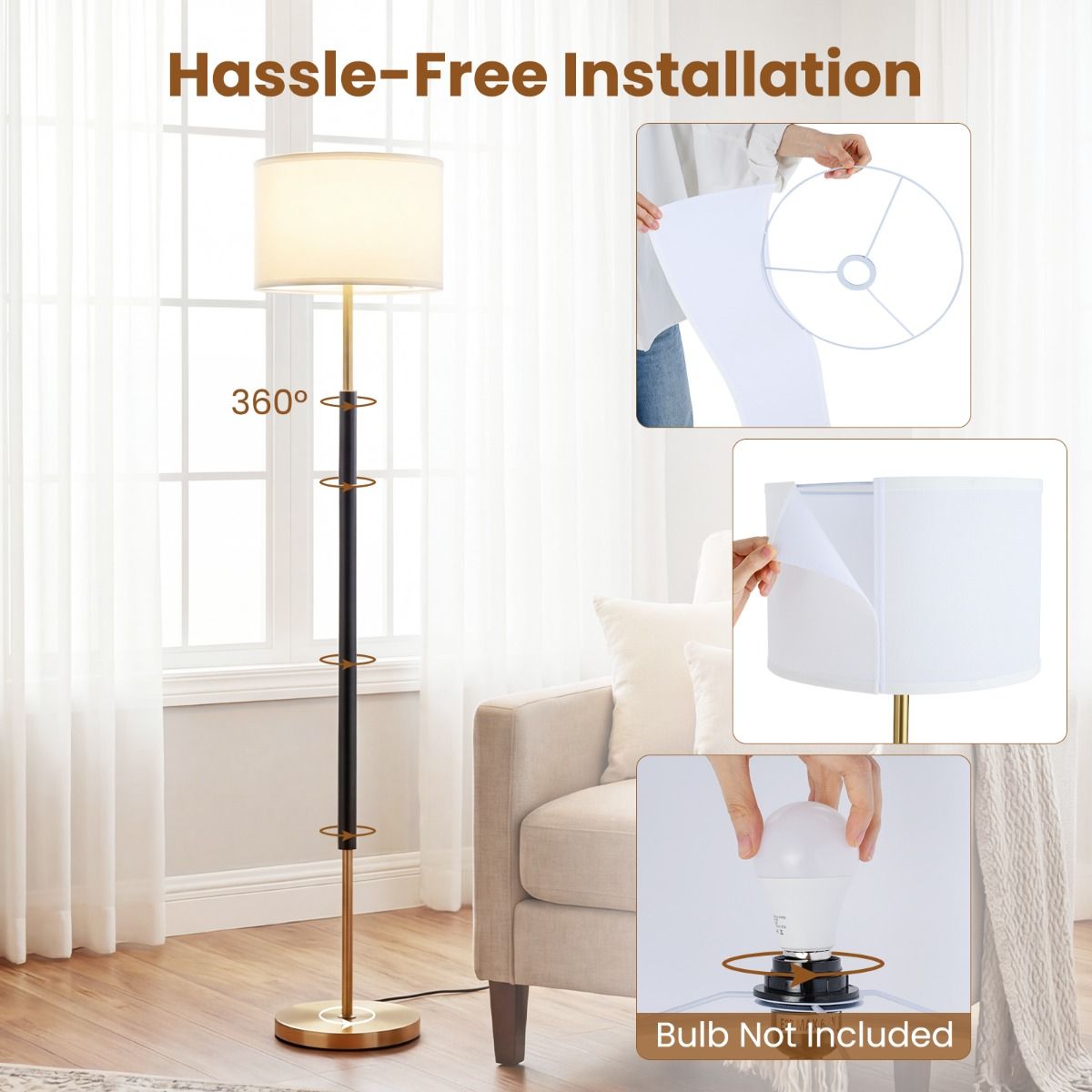 Lampe sur pied Coast - abat-jour en lin - interrupteur au pied - noir - 165 cm