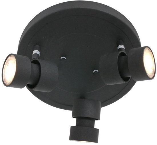 Spot Natasja 7905ZW : spot rond noir à 3 lampes avec ampoules GU10 de Steinhauer, en métal, diamètre 27,5 cm, orientable et inclinable, design moderne