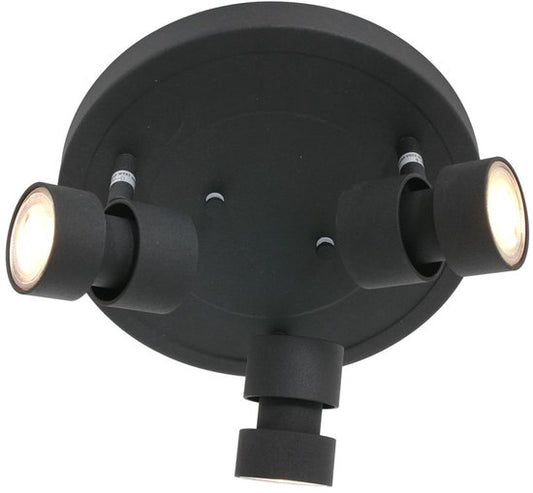 Spot Natasja 7905ZW : spot rond noir à 3 lampes avec ampoules GU10 de Steinhauer, en métal, diamètre 27,5 cm, orientable et inclinable, design moderne