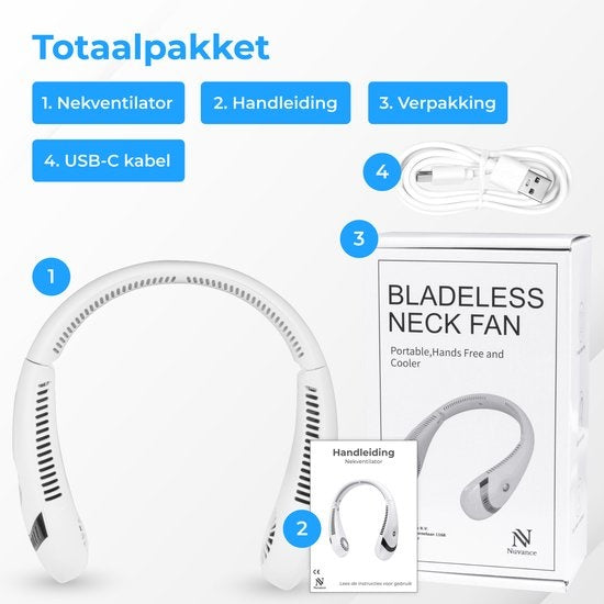 Nuvance - Ventilateur de nuque - Ventilateur de nuque - 3 niveaux - Ventilateur de nuque rechargeable - Ventilateur de visage - Ventilateur de nuque