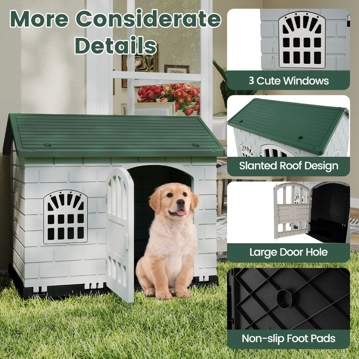 Niche pour chien Coast en plastique - résistante aux intempéries - porte verrouillable et 3 fenêtres - verte
