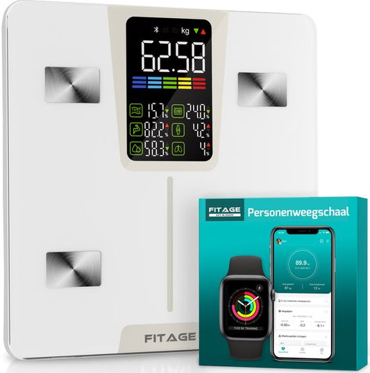 FITAGE Pèse-personne LED blanc - Pèse-personne numérique - Pèse-personne intelligent avec analyse corporelle 17x - Pèse-personne - FITAGE App
