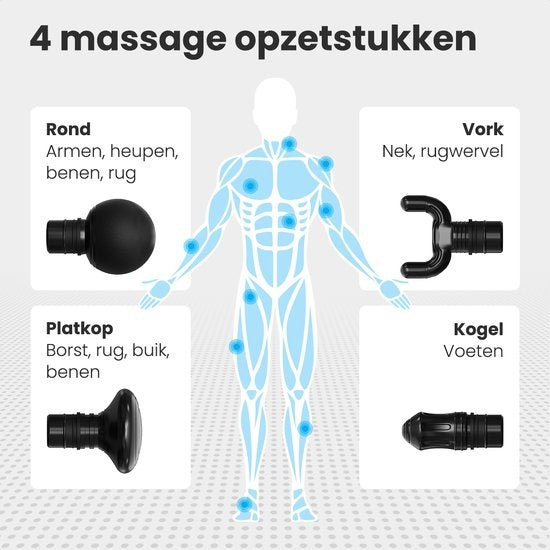 Auronic Massage Gun - Appareil de massage - Professionnel - 4 accessoires et étui - Pistolet de massage - Corps entier - Gris foncé