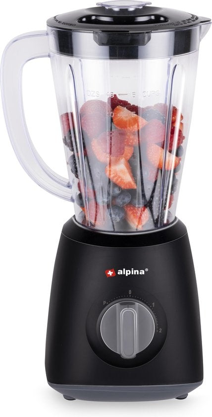 alpina Blender - 1,5 Litre - 400 Watt - Fonction Turbo - Bol en plastique - Noir