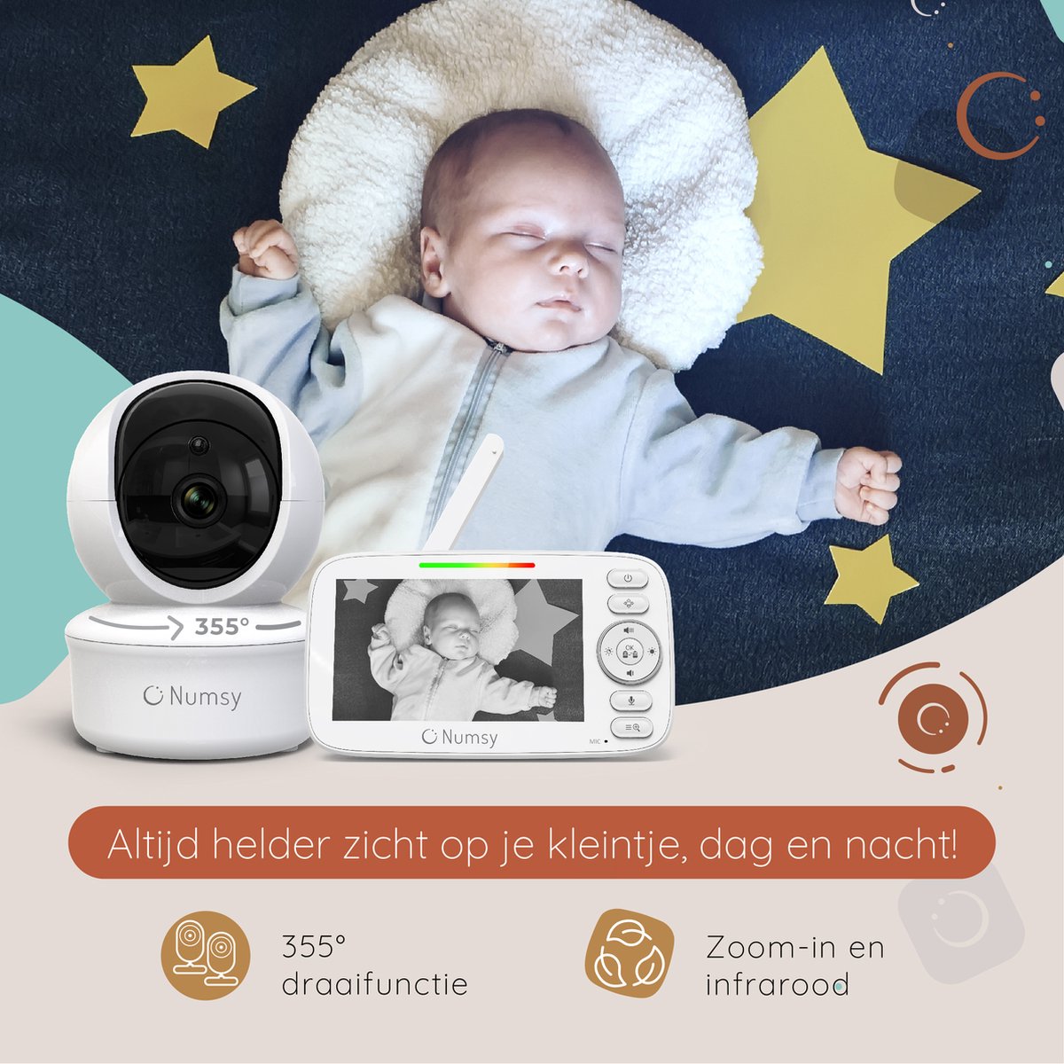Numsy Parent Pro - Moniteur pour bébé - Caméra vidéo pour bébé