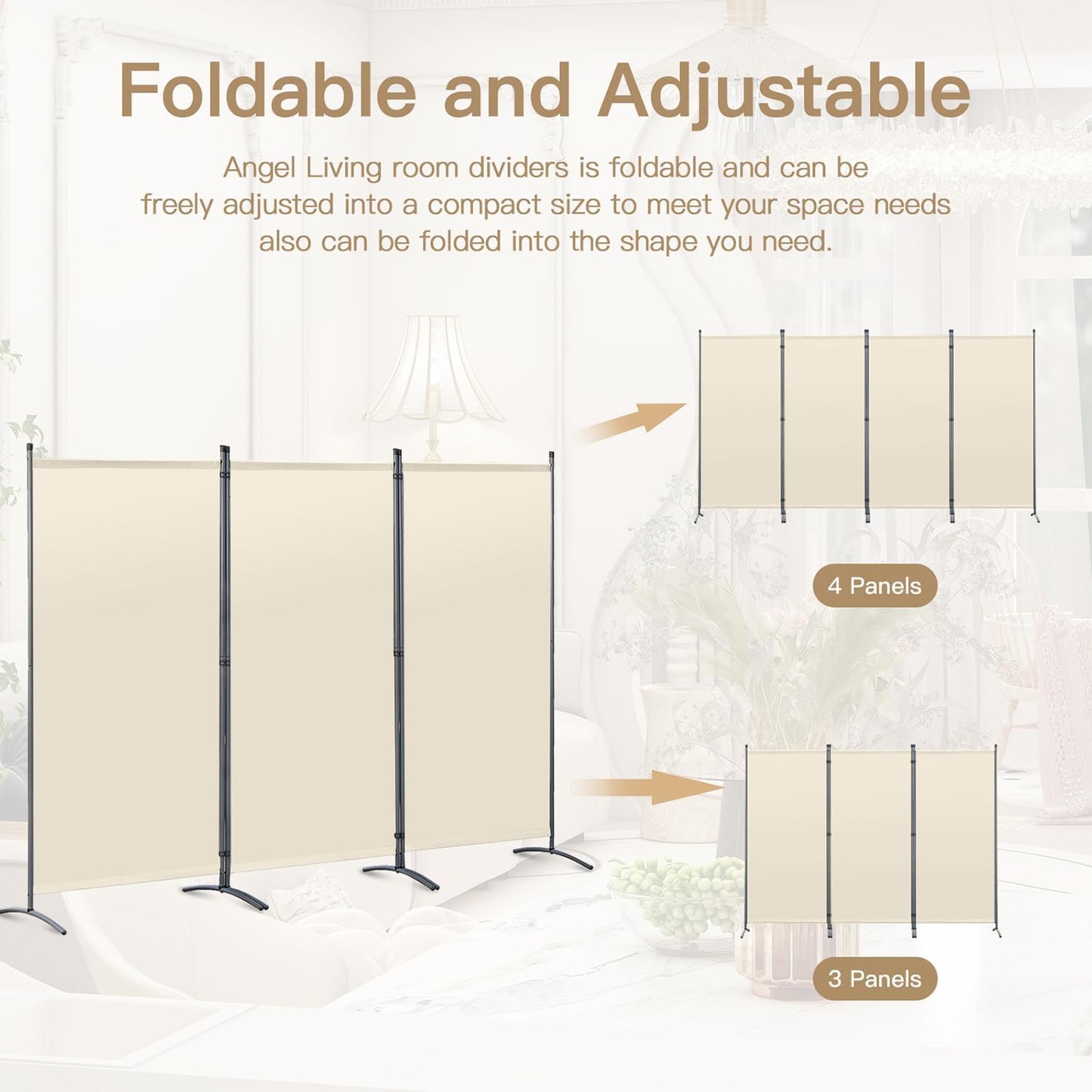 Angel Living Paravent - 3 Panneaux - 243 x 170 cm - Beige