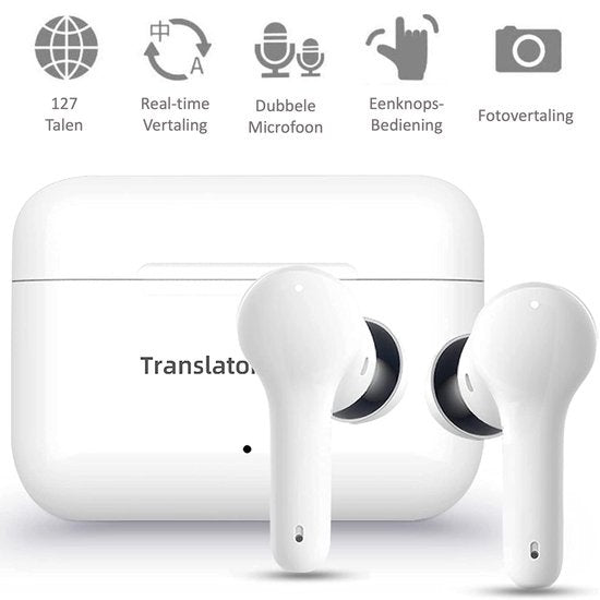 Shine Translation Computer - Appareil de traduction vocale - Ecouteurs sans fil blancs - Ecouteurs avec fonction de traduction - Bluetooth 5.0 - 127 langues et 97% de précision - Batterie de 24 heures