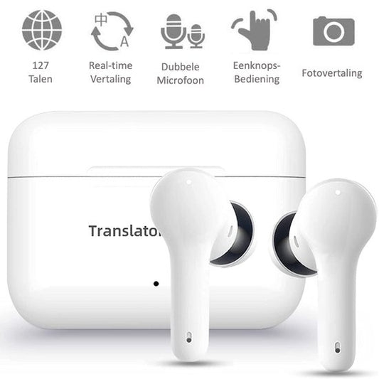 Shine Translation Computer - Appareil de traduction vocale - Ecouteurs sans fil blancs - Ecouteurs avec fonction de traduction - Bluetooth 5.0 - 127 langues et 97% de précision - Batterie de 24 heures
