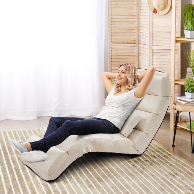 Coast floor chair 5-way adjustable suede cushion chair 175 x 55 x 20 cm beige