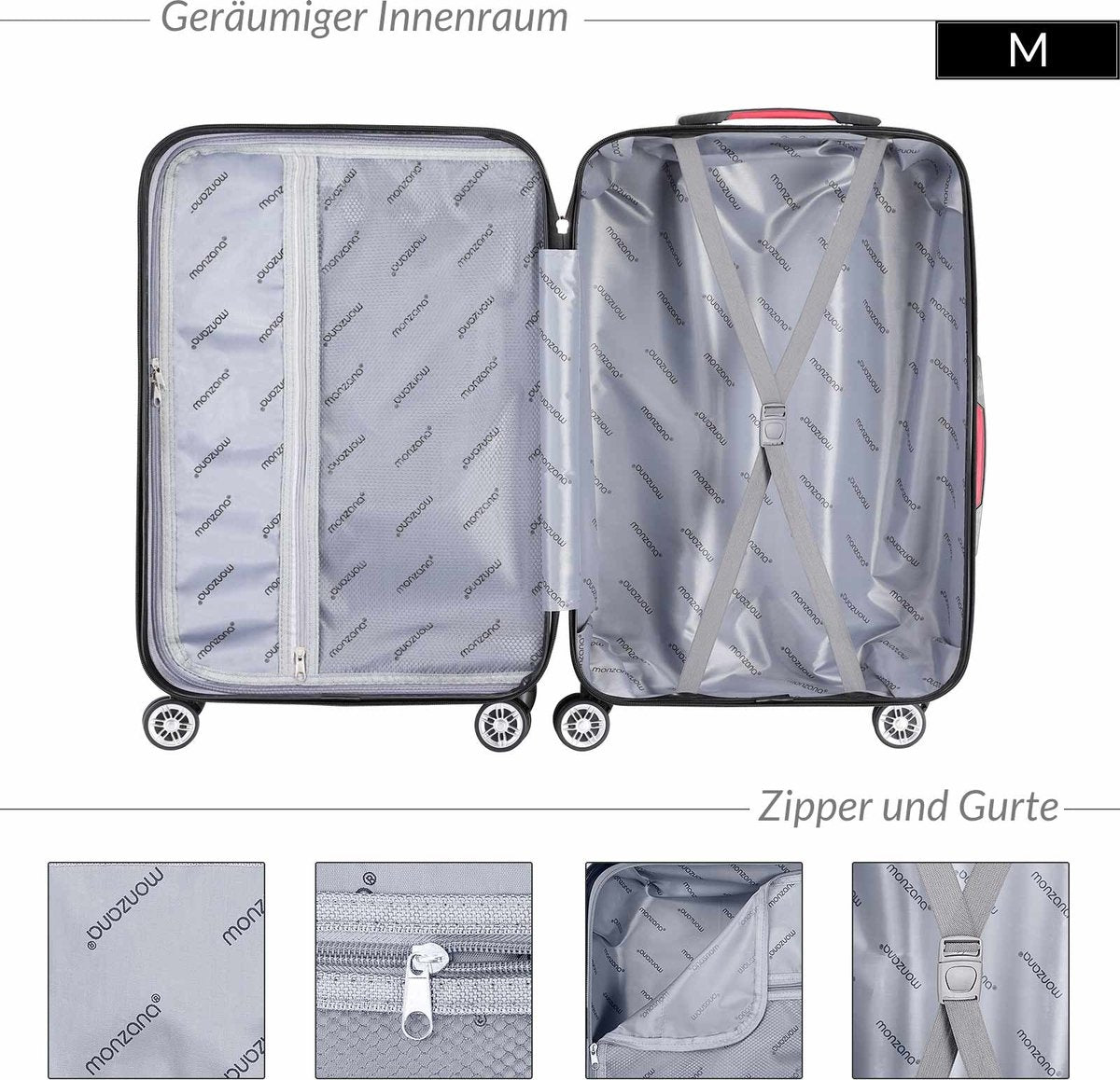 Valise cabine Monzana Exopack 41 litres - 53 x 37 x 21 cm - Coque rigide avec serrure TSA et 4 roulettes doubles pivotantes - Champagne
