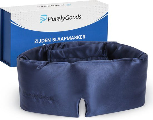 PurelyGoods® Masque de sommeil en soie - Masque de sommeil pour les yeux - 100 % soie de mûrier - occultant - femmes et hommes - bleu marine