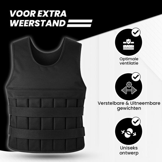 Fitby Gilet de musculation ajustable 10KG - Gilet de musculation - Gilets de musculation - Poids - Musculation et Crossfit - Cardio - Convient à partir de la taille L - Noir