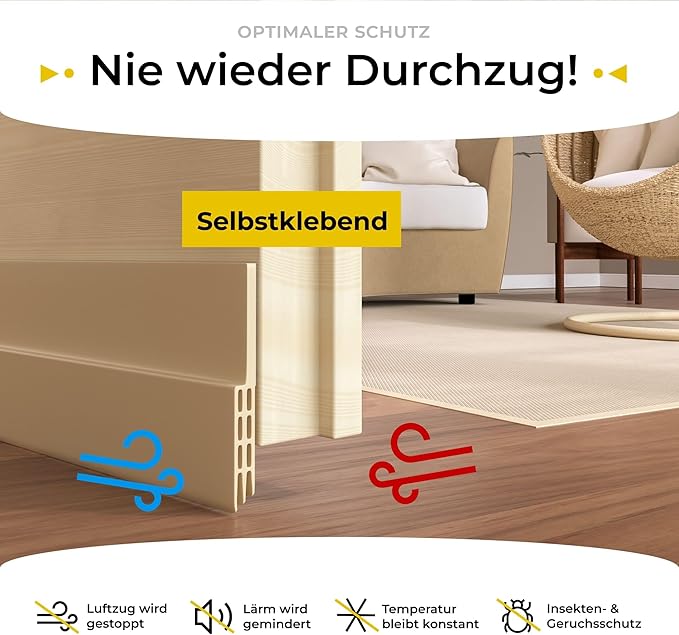 cinq points Coupe-courant d'air pour portes en silicone (autocollant) - maintient la chaleur dans la pièce et arrête les courants d'air sous la porte - coupe-courant d'air pour portes comme protection contre le froid