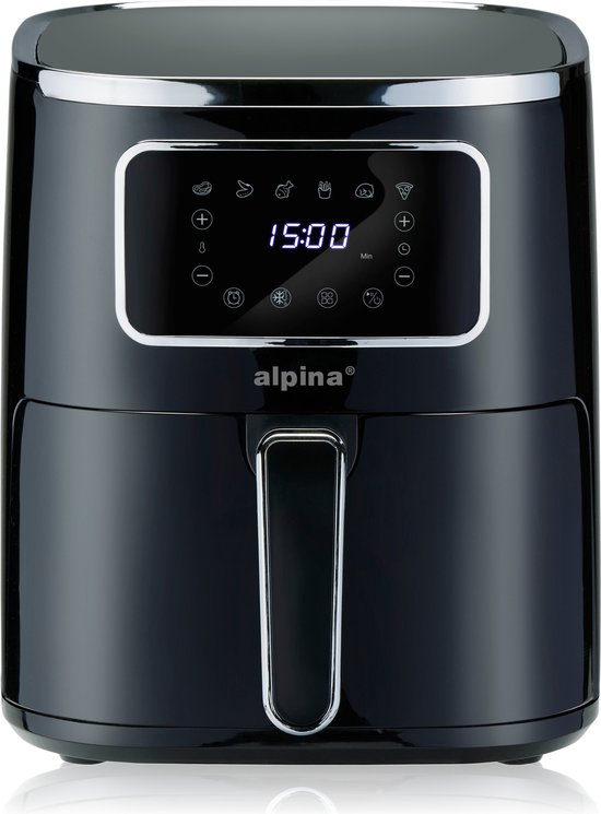 alpina Airfryer 4.5L- Friteuse à air chaud pour 3 à 4 personnes - Friteuse à air avec affichage numérique - Température réglable de 80°C à 200°C - Minuterie jusqu'à 60 minutes - Friteuse à air chaud 1450W