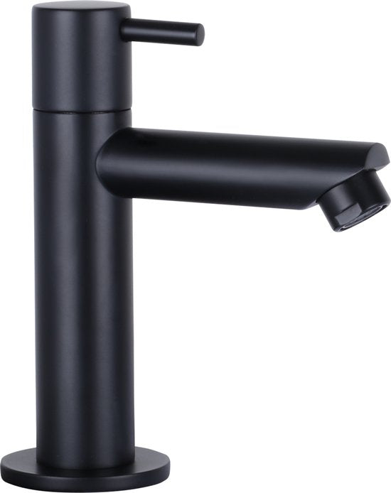 Differnz Helios Fountain Set - Robinet à gauche - Vasque céramique blanche - Robinet droit - Noir mat - Poignée standard - 37,5 x 18,5 x 9,5 cm